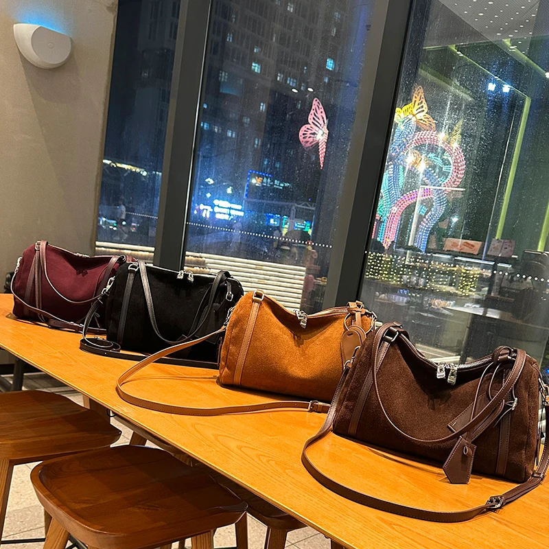 

Women's Suede Cow Leather Shoulder Bag Female Soft Frosted Cowhide Durable Handbags Ladies Fashion Designer Luxury Bags Girls