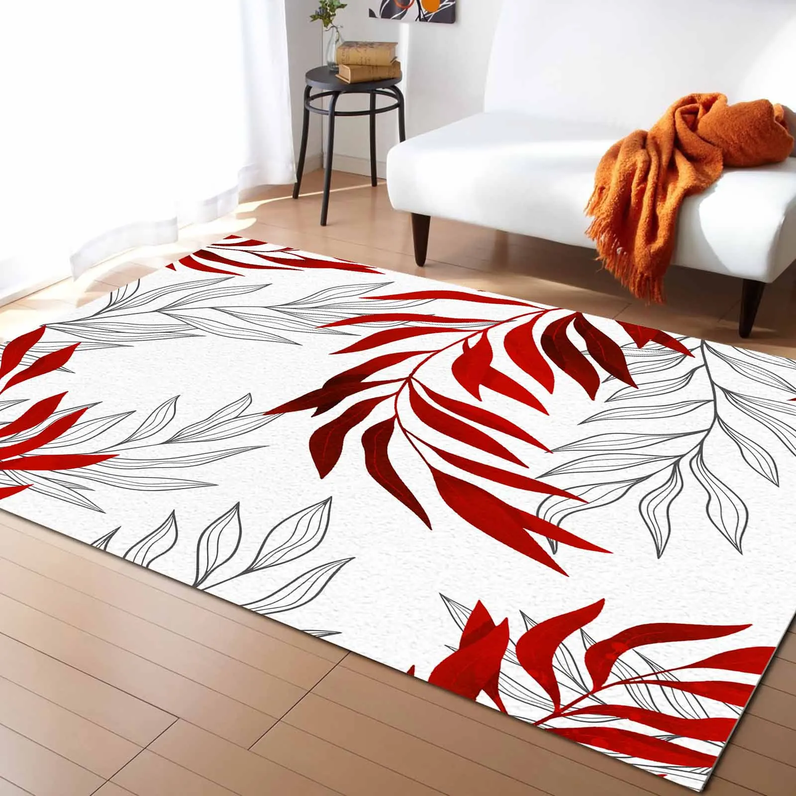 Willow Leaf Lines In Red Living Room Floor Mat Children's Bedroom Bedside Carpet Kitchen Door