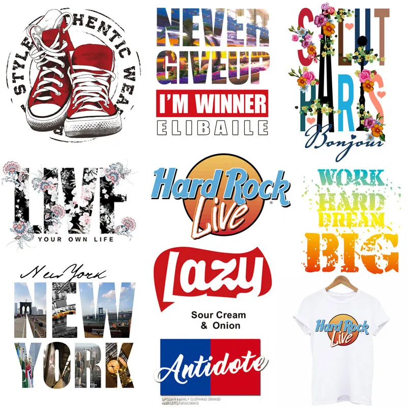 Fashion Letter LAZY Iron on Patches Heat Transfer Stickers Boy DIY T-shirt Badges Clothing Stickers New York Rock Patch Custom