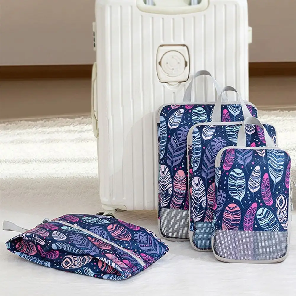 

4pcs/set Printed Compression Storage Bag Foldable Expandable Packing Cubes Large Capacity Washable Suitcases Bag Underwear