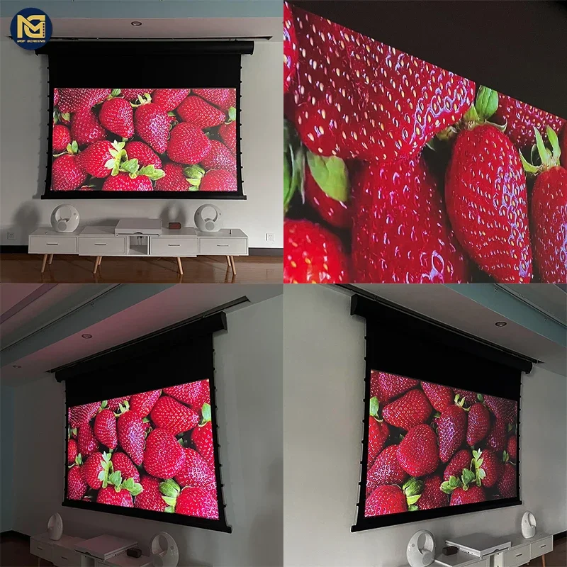 MGF 16:9 High Qualified high resolution 4k acoustical transparent Tab Tension Motorized Projector Screen