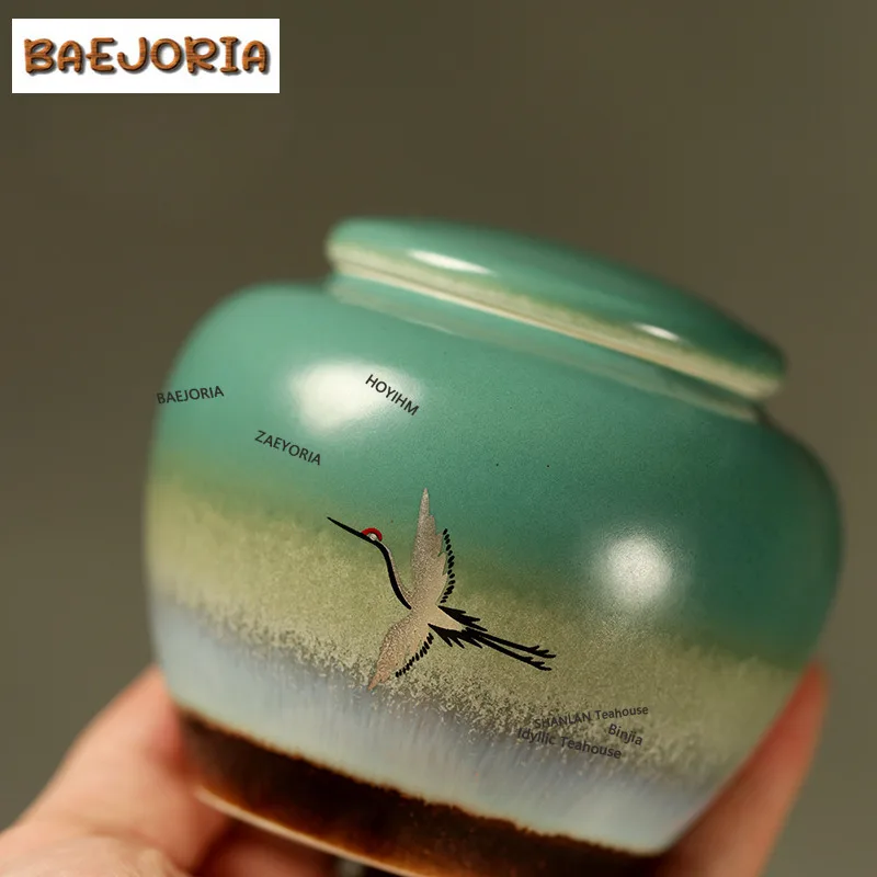 BAEJORIA Ultramarine Crane Tea Box Organizer Moisture-proof Elegant Storage Tank Containers Tea Caddy Tea Services Decoration