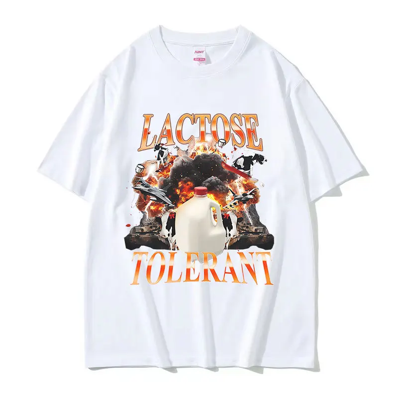Lactose Tolerant Funny Graphic T Shirt Unisex Vintage High Quality Fashion T-shirts Men's Summer O-Neck Oversized Cotton T-shirt