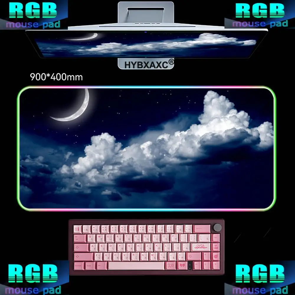 

800X40MM HYBXAXC Night Starry Sky Space Galaxy Mouse Pad RGB Gaming Mouse Pad Desk Mat HD Gamer Large LED Light XXL Desk Mat