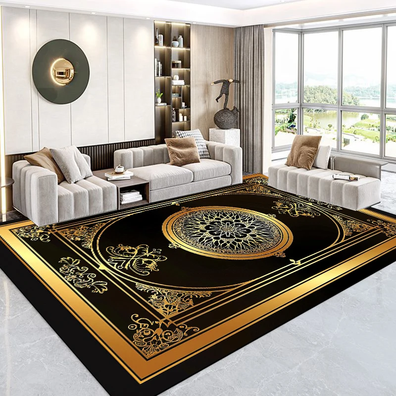 

Black Gold Luxury Decoration Home Carpets for Living Room European Villa Lobby Sofa Coffee Tables Mat Non-slip Rugs for Bedroom