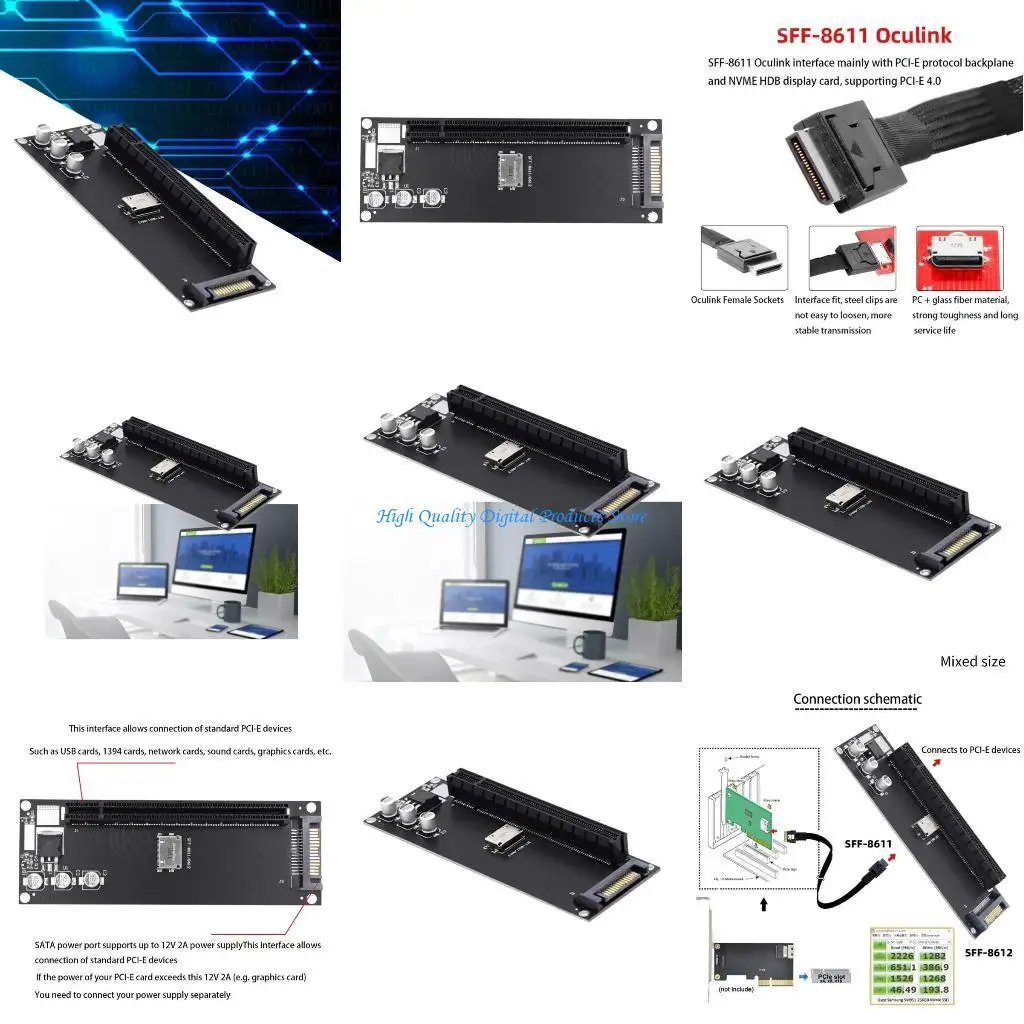 

U2JE PCIE Adapters Mainboard SFF-8611 8612 NVME M.2 SSD TO PCIE x16 Adapters Card Card PCIe RiserScard