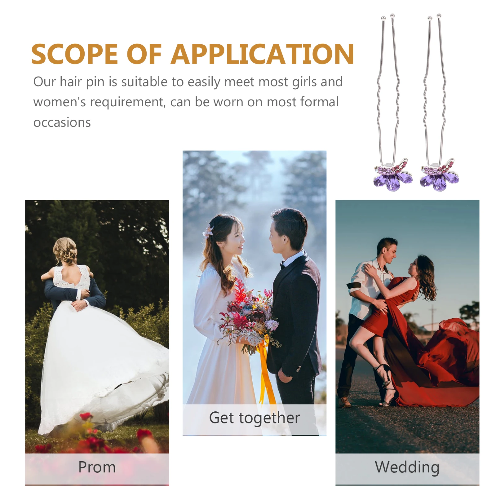 

4 pcs Rhinestone Hairpins U shaped Clips Wedding Accessories Small Bun Pins Blue Comfortable Easy Suitable Hairstyles