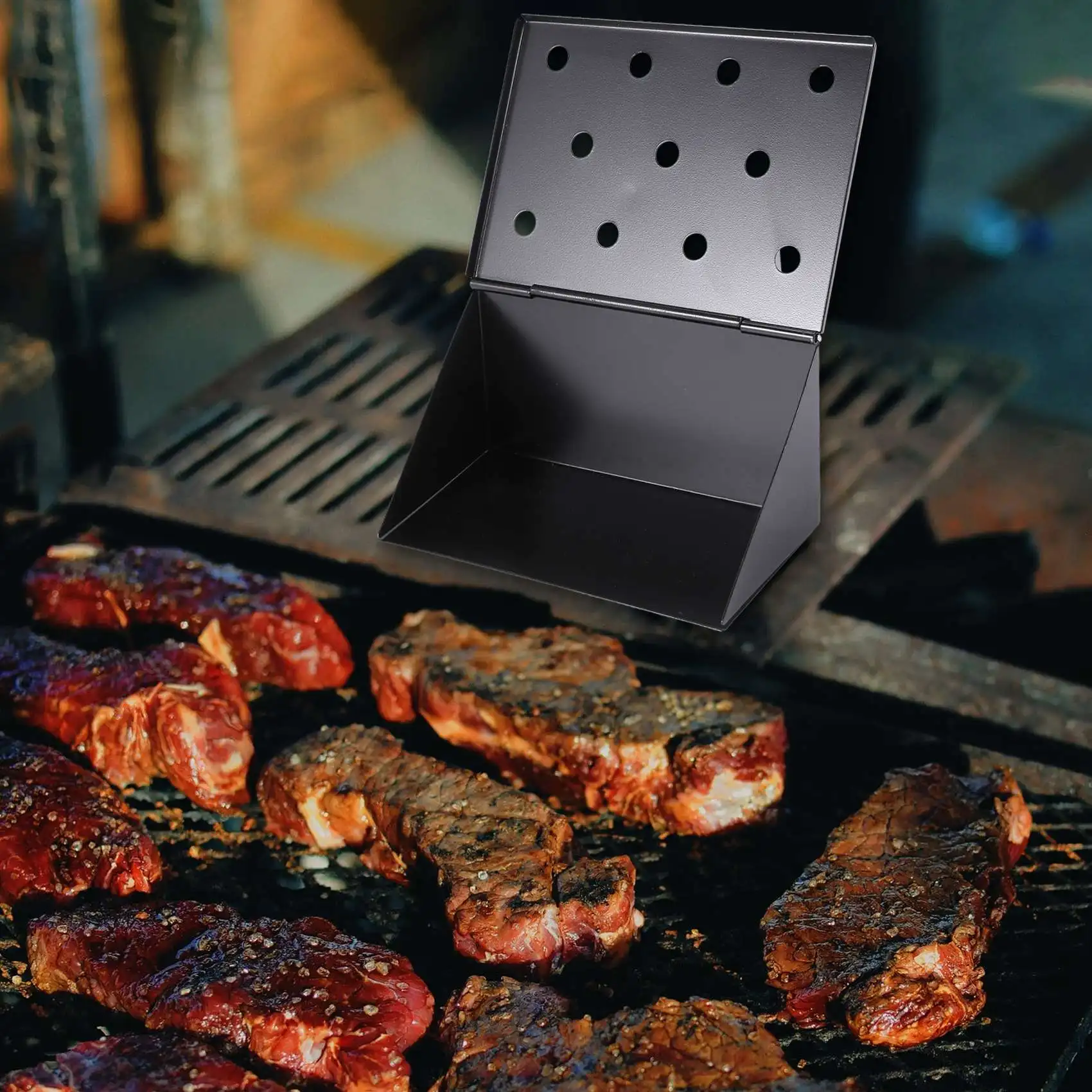 BBQ Smoker Box Wood Chips for Outdoor Charcoal Gas Barbecue Grill Meat Infused Smoke/Wine Flavor Grill