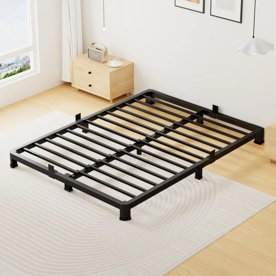 Inch Queen Bed Frame Low Profile, Heavy Duty Metal Platform Bed Frame with Round Corner Legs, Sturdy Mattress Foundation, No Bo