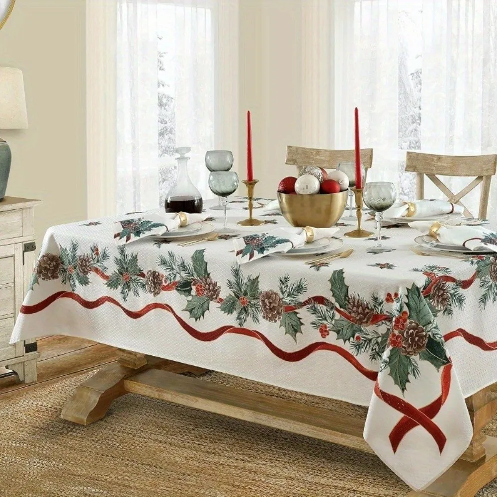 New Rectangle Decorative Table Cloth Reusable Christmas Themed Table Cover Dust-proof Xmas Tablecloth Festival Props