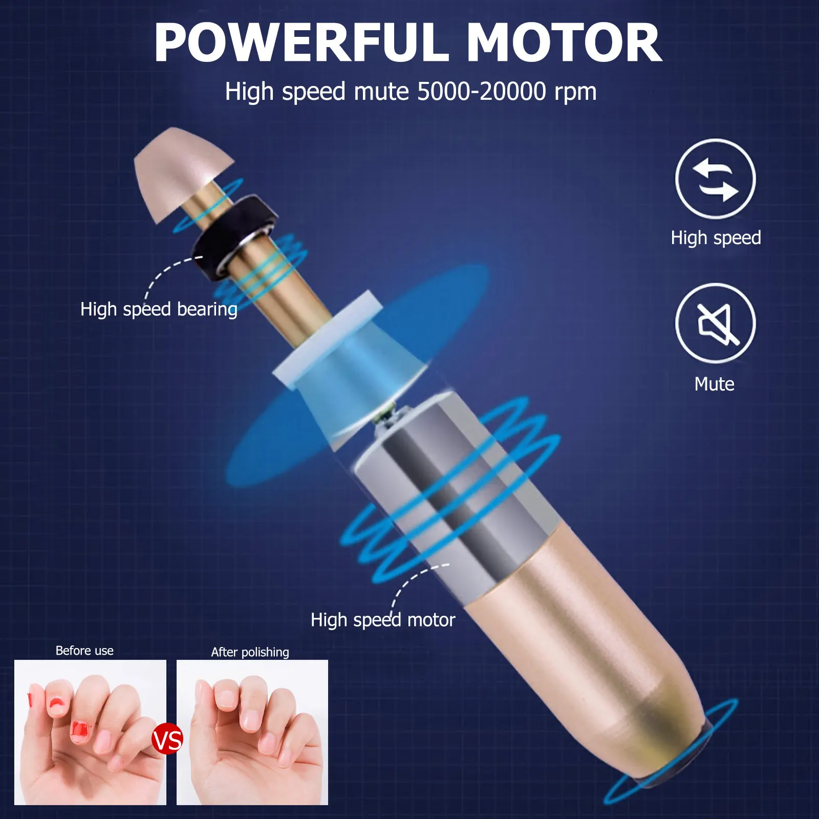 1Set Electric Nail Drill Manicure Kit Stable High Speed Nail File Polishing Machine Lightweight Quiet Design with Speed Control