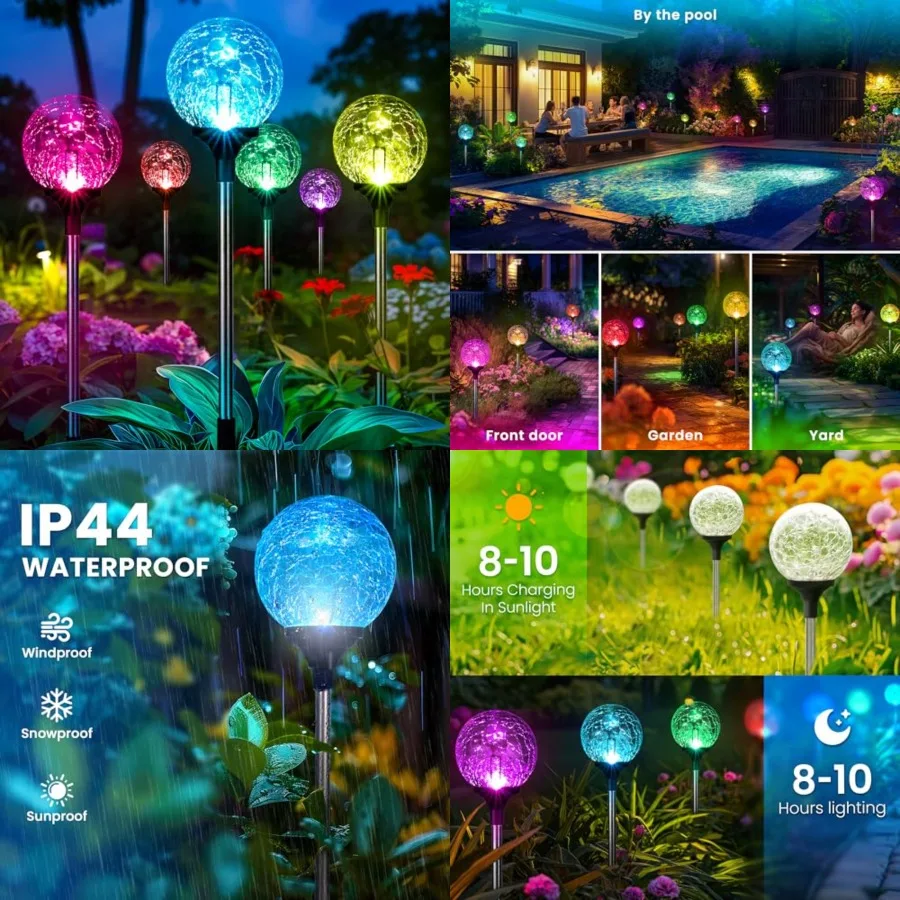 Solar Garden Lights 6 Pack, Solar Lights Outdoor Decorative Waterproof, Outdoor Solar Lights for Yard Decorations, Multi-Colore
