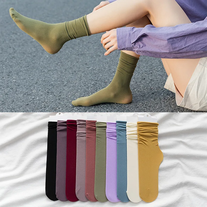 10 Pairs Plain Solid Color Breathable Ice Silk women Socks - Comfortable, Lightweight, Cool, Versatile Socks, Women's Stockings