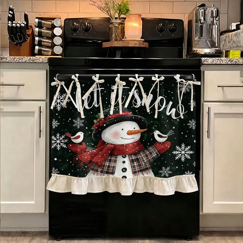 2D Snowman Plaid Pattern Multifunctional Decorative Curtain, Suitable for Kitchen Skirt, Oven Cover, Washing, Dishwasher, Bathroom Window Decoration, And Kitchen, Halloween Kitchen Apron