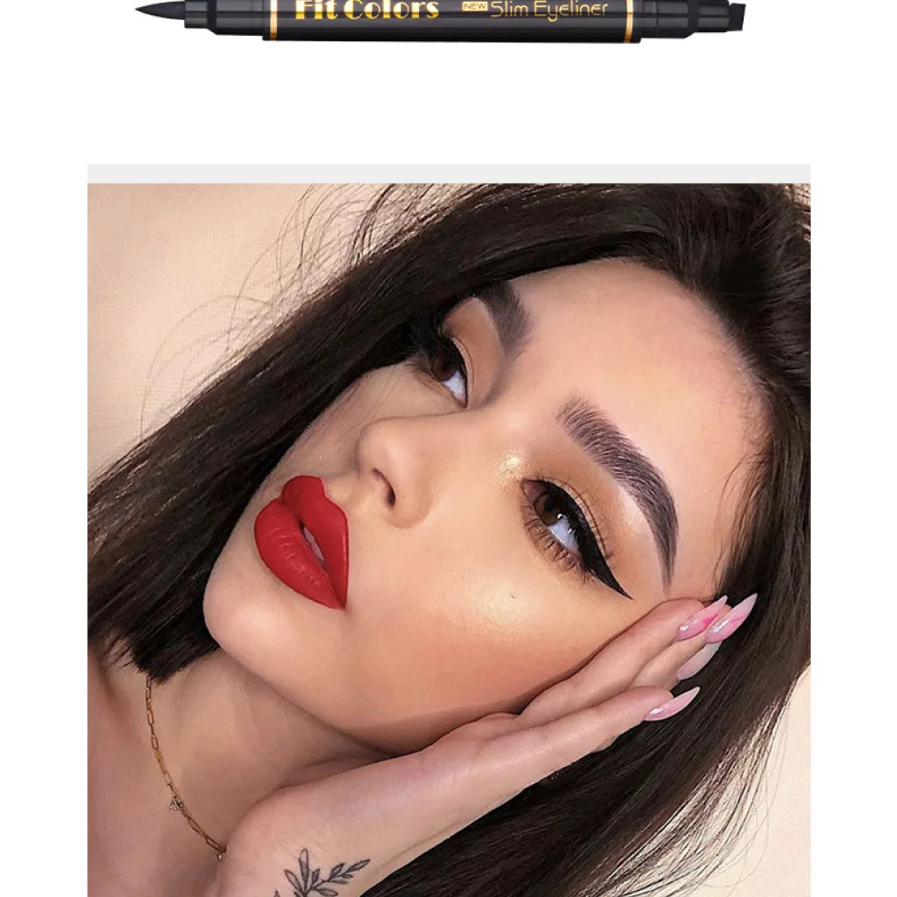 Liquid Eyeliner Stamp Double Ended Waterproof Long Lasting Eye Liner Pen Winged Beauty Makeup Tool Fit Colors Precise Lines