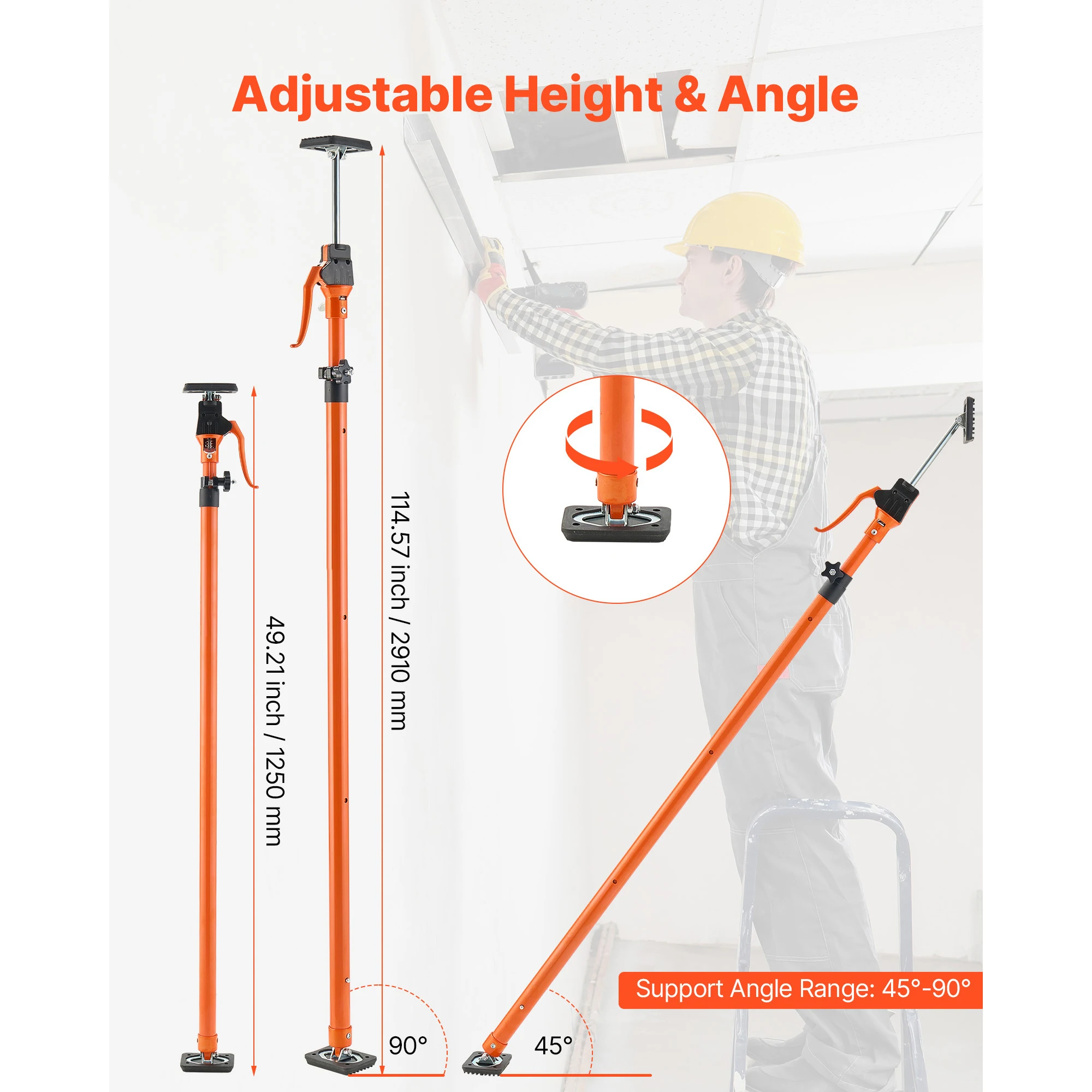 SucceBuy 2/4 Pack Cabinet Jack Support Pole 49-114in Steel Telescopic Support Rod Adjustable 3rd System for Lifting Drywall