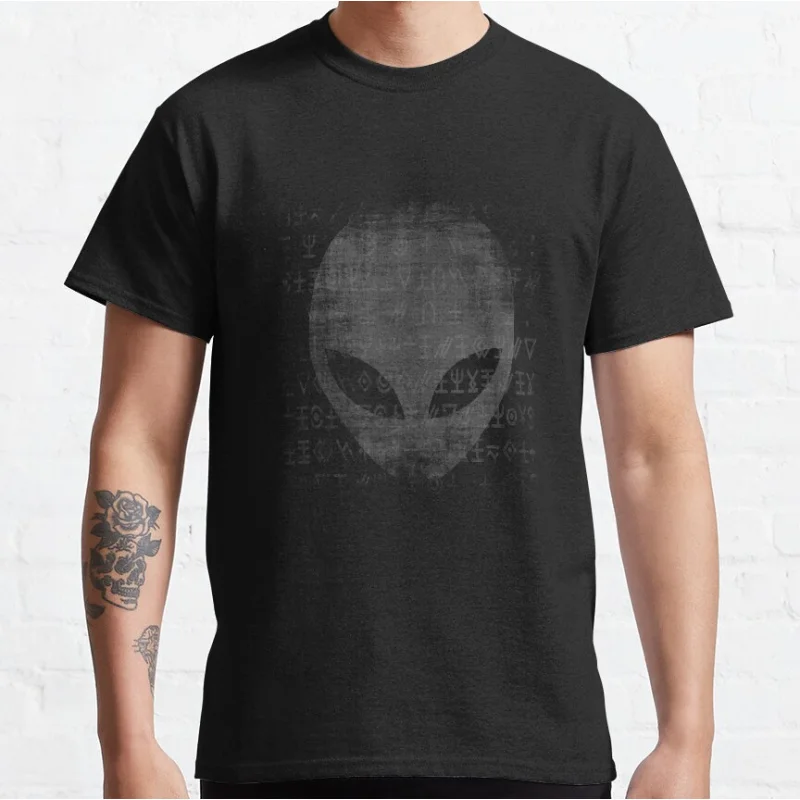 Alien Head Aliens Symbols Writing UFO 80s vintage sci fi tv series The x files Trust No One Graphic T Shirts large size