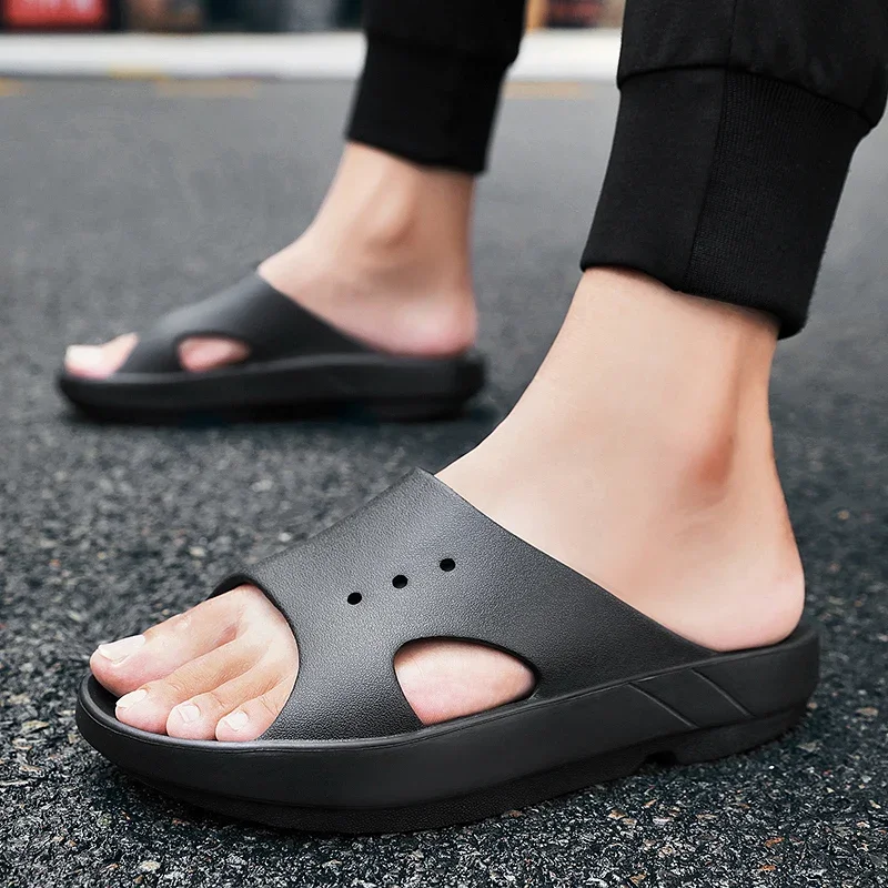 New Summer Slippers Men Soft Bottom Indoor Home Platform Sandals Fashion Beach Shoes Couple Non-Slip Bathroom Slides