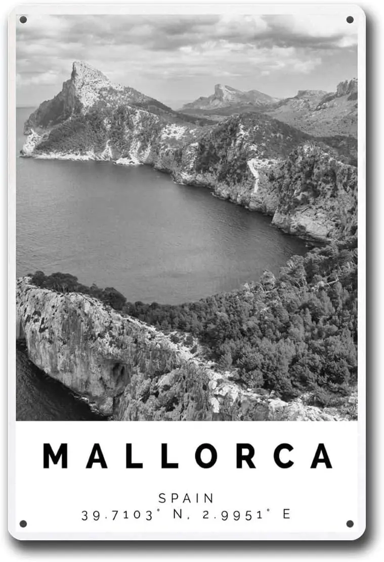 Tin Signs Mallorca Black And White Wall Art Mallorca Travel Mallorca Coastal Beach Metal Aluminum Signs 8x12inch Tin Sign sign