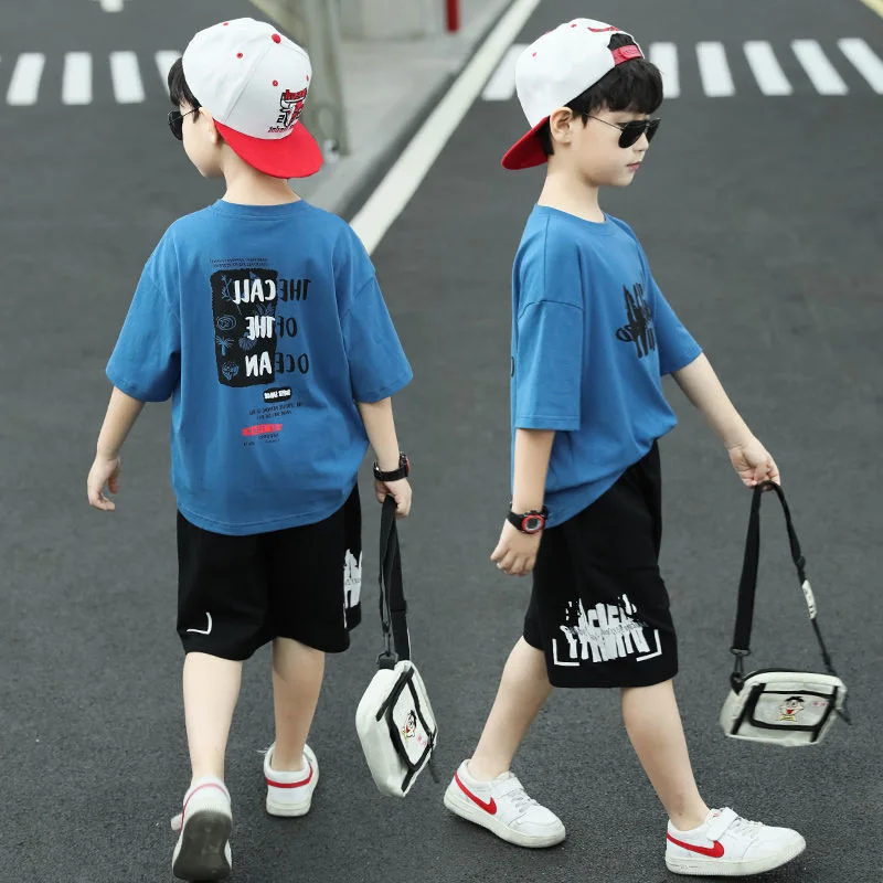 New Boy Summer Quick dry Suit Children Streetwear Short Sleeve TShirt + Shorts Two piece Sports Set Loose Outfits