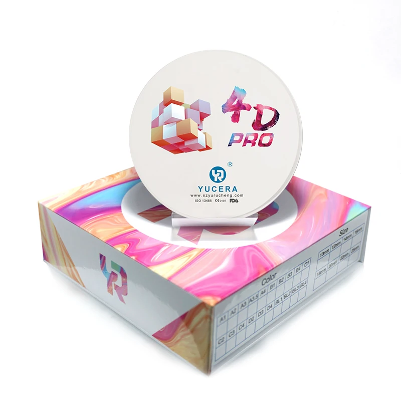 Yucera 하이 퀄리티 4D Pro 다층 컬러 A2 치과 지르코니아 블록, CADCAM 장비용 98mm 개방 시스템, 10-25mm