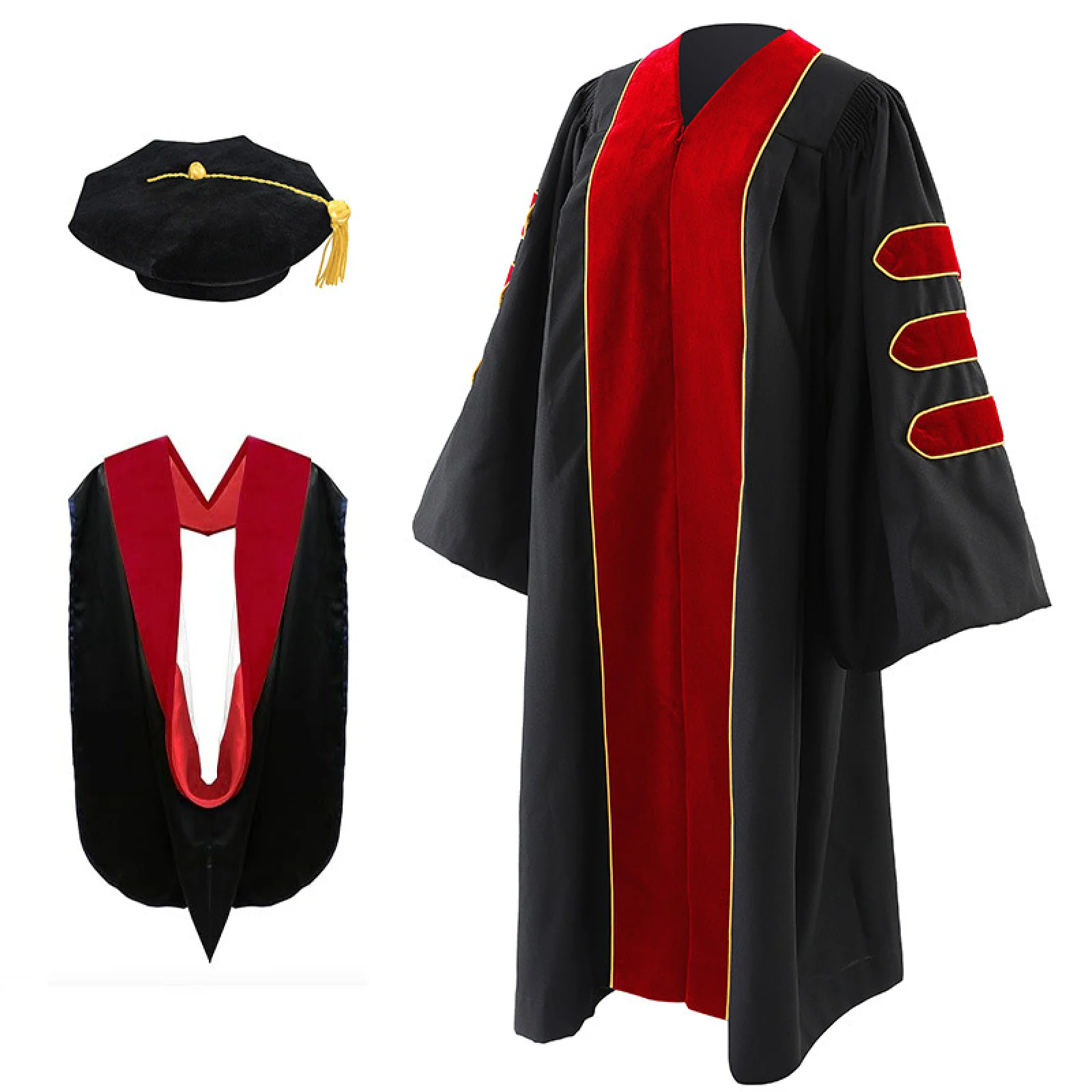 

3Pcs/Set Multi-Color Graduation Robe Bachelor Uniform with Hat V Neck Doctor Master Graduation Clothes Ceremony Academic Gown