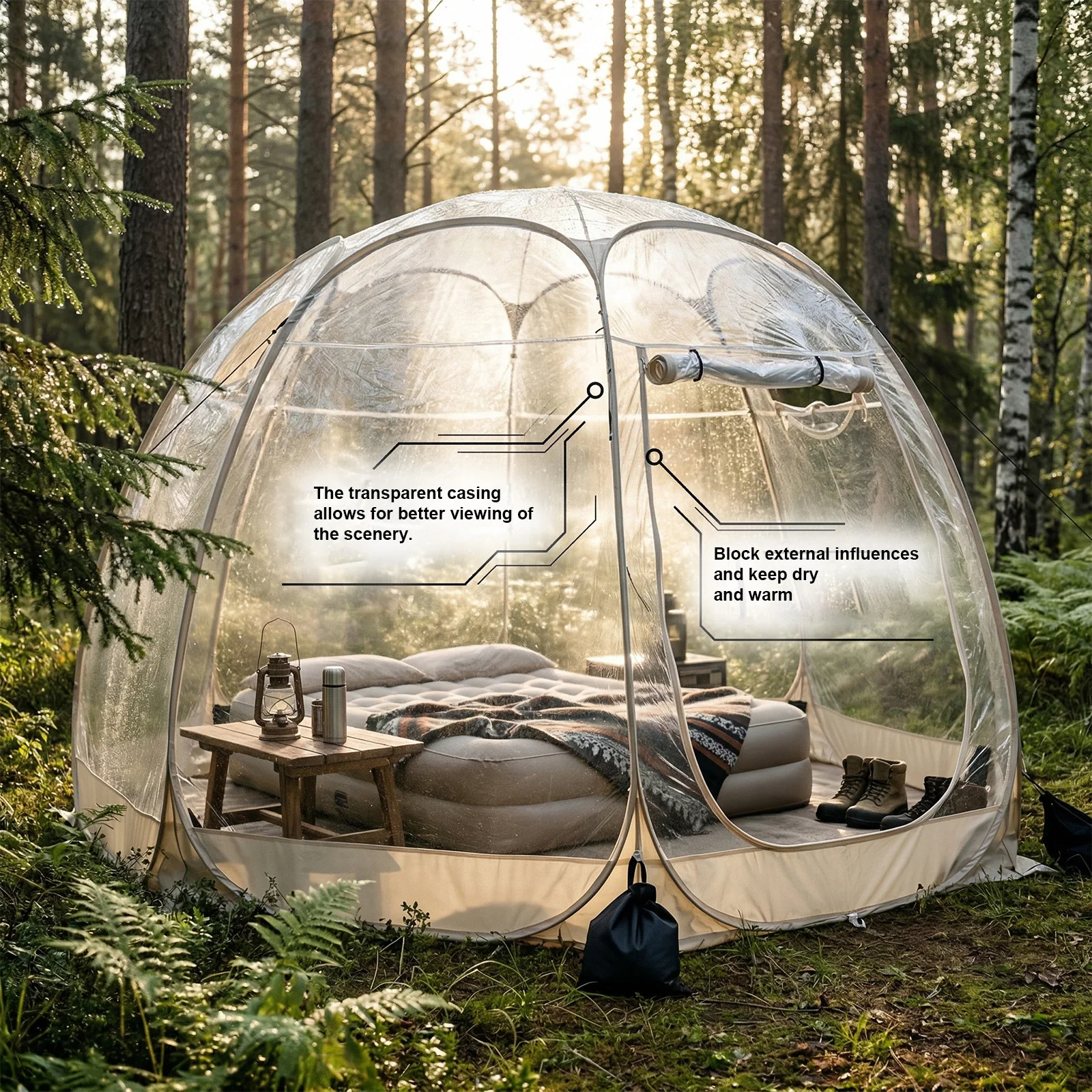 1 Pack Clear Bubble Tent, Spacious Dome Shelter for Camping Family, Transparent Outdoor Tent Glamping Gear. image 3