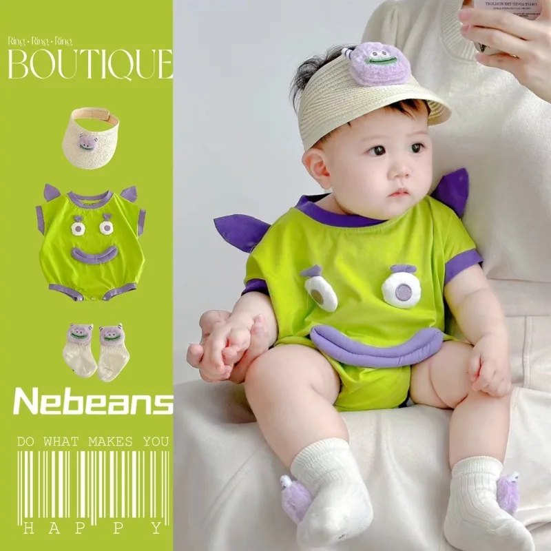 Disney Newborn Boys Girl Rompers Sock Hat 3pcs Set Cartoon Print Jumpsuit Infant Costume Short Sleeve Bodysuits K555