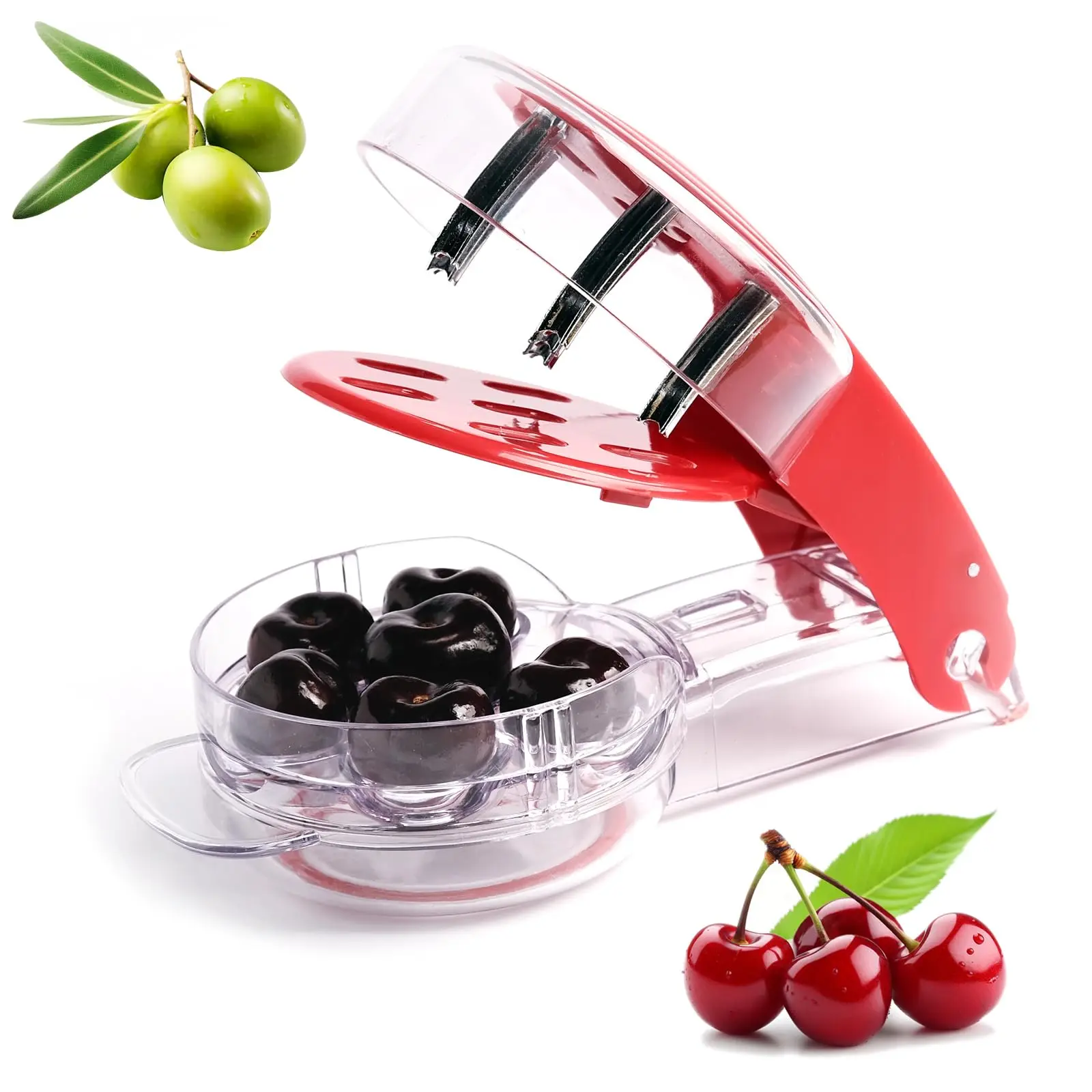 Cherry Pitter Tool Pit Remover, Olive Pitter Quick Push Pull 6 Hole Seed, Multi-Function Stainless Steel Cherry Pitters Core Rem