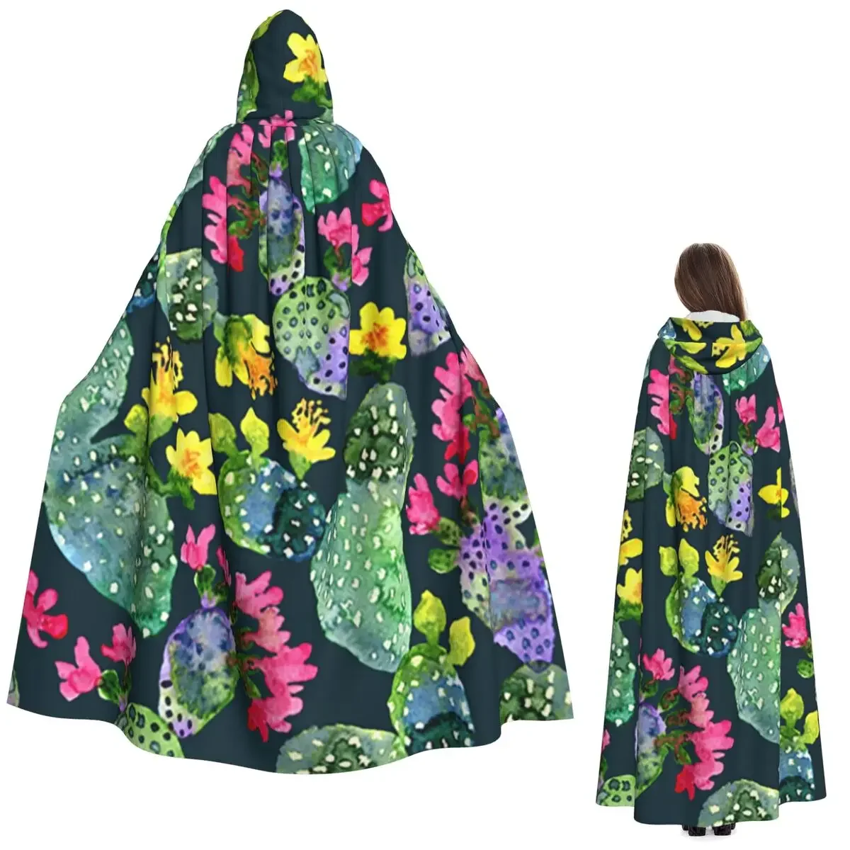 

Blooming Cactus Cacti Succulents Abstract Long Hooded Cloak Witch Medieval Costume Cosplay Cape HalloweenParty Adult Unisex