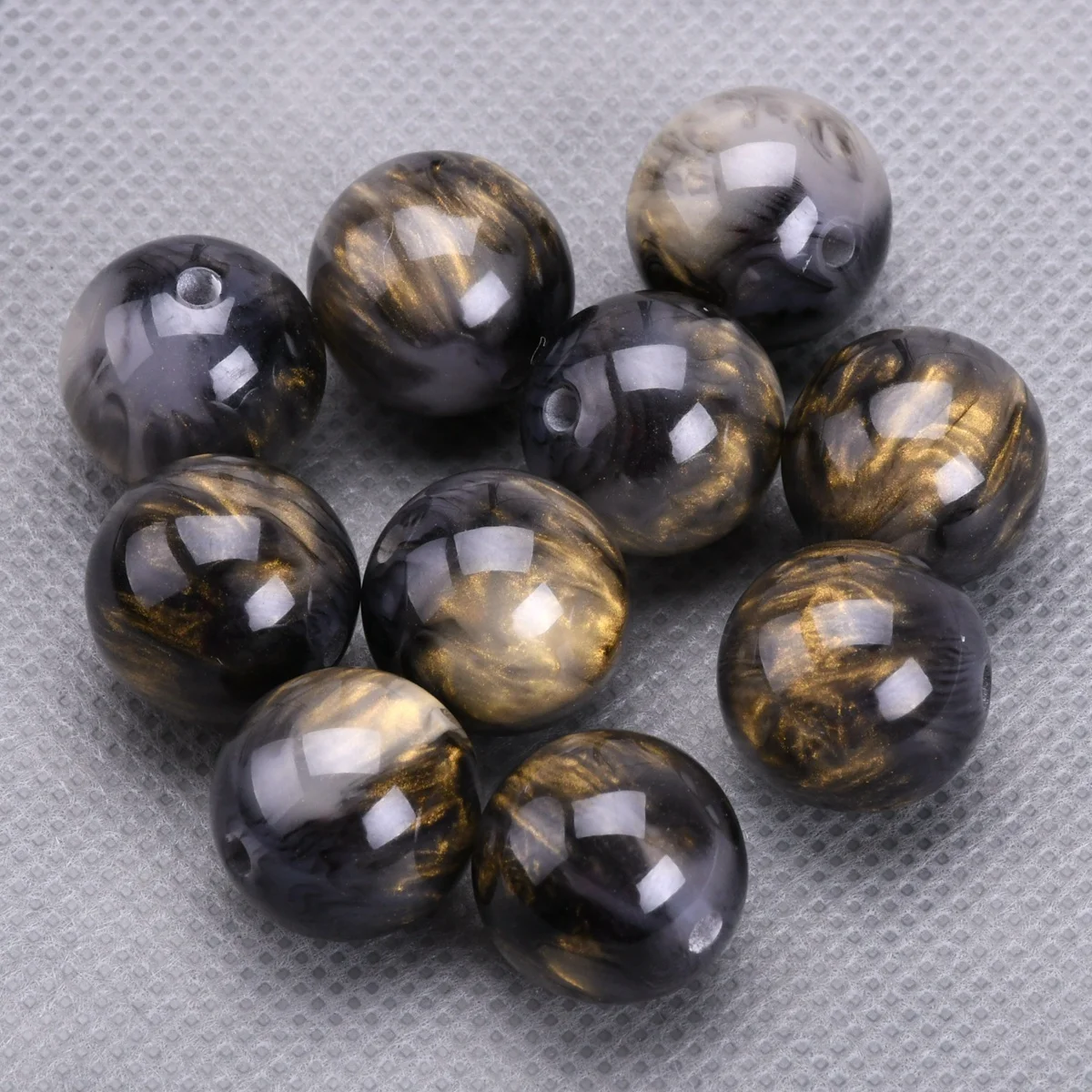 Round Glossy Black Golden Color 8mm 10mm 12mm 16mm Resin Plastic Loose Beads Lot For Jewelry Making DIY Bracelet Findings