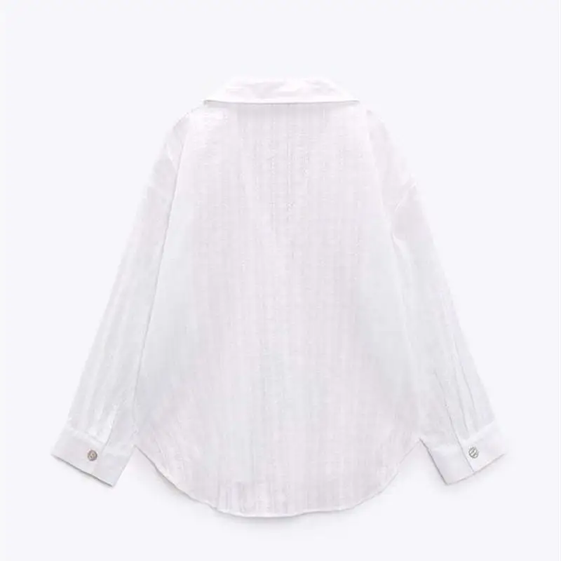 Csa Blanca Hoada de Aodón Puro con Diseño de Volantes Vertics, Moda Femenina 2023, Verano, Manga Regular, Cuello Po...