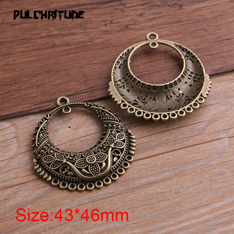 2PCS 43*46mm Two Color Vintage Metal Zinc Alloy Big Flower Charms Fit Jewelry Earring Pendant Connector Makings