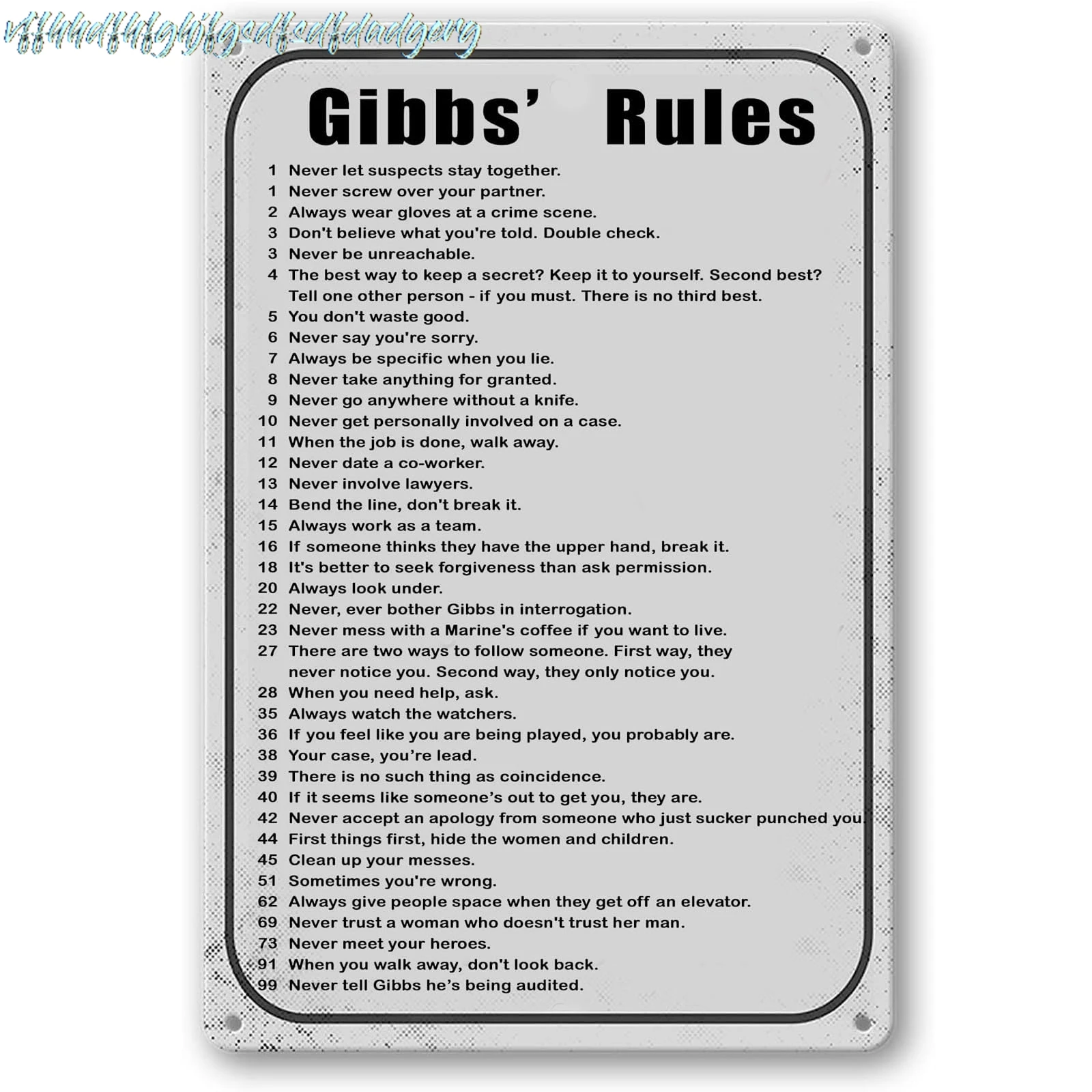Metal Sign Gibbs Rules 69 Rules Funny Garage Home Decor Bars Vintage Metal Tin Signs Motivational Wall Decoration 12x8 Inch sign