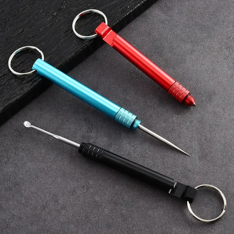 （Summer4）Outdoor Pocket Toothpick Aluminum Alloy Portable Mini Toothpick Fruit Fork Ear Pick Camping Tool Toothpick Tube