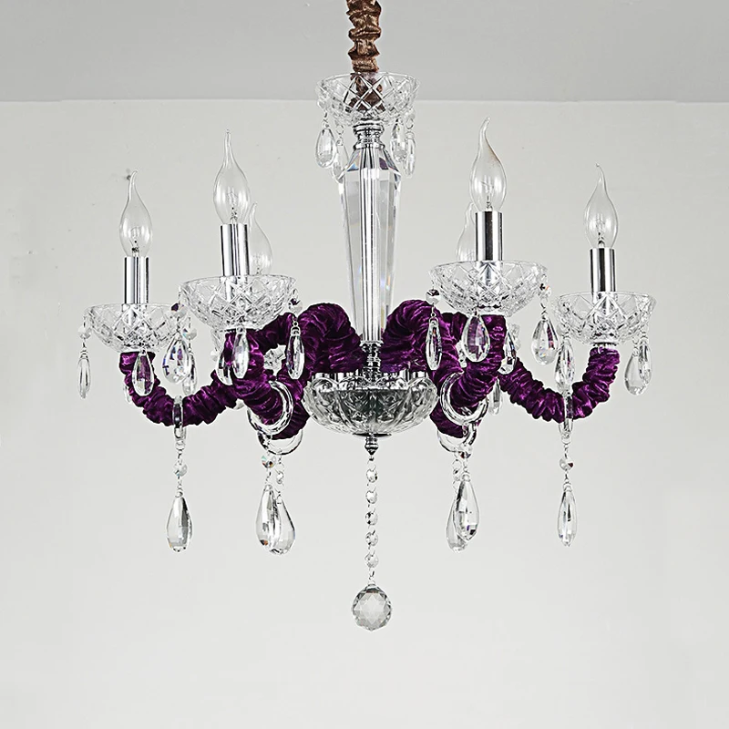 Imagem -04 - Luxo Retro Azul Lustre de Cristal Casamento Lobby Roxo Nobre Flanela Droplight Led Cabeça Villa Quarto Lâmpada Pendente