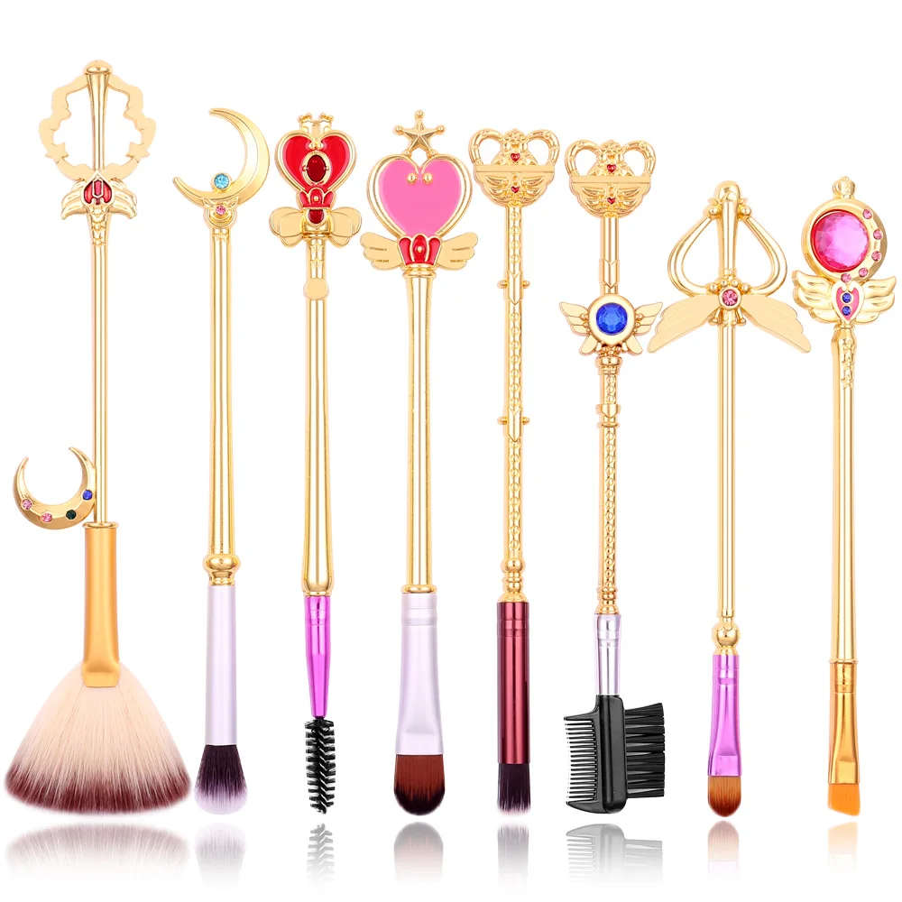 Juego de brochas de maquillaje de Anime japonés Sailor Moon, figura de dibujos animados Tsukino Usagi, Varita, base, rubor, sombra de ojos, brochas de maquillaje