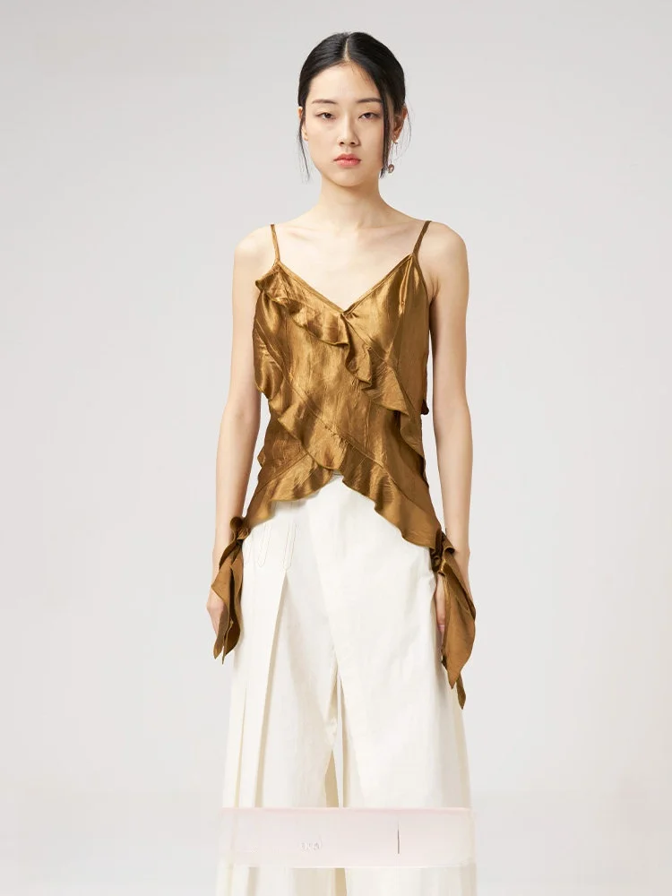 

Оригинальный дизайн, топ с ацетатными бретелями Deep Eyes REFUSE CLUB, весна-лето, женская свободная верхняя одежда, цельный, однотонный