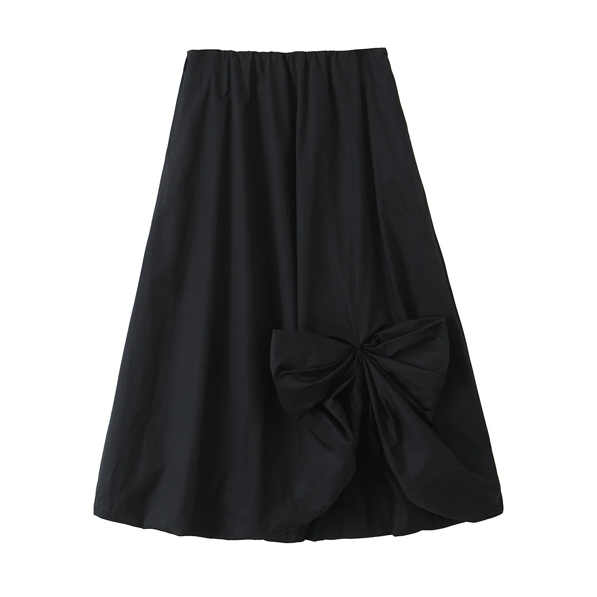 

TRAFZA Women's New Fashion Versatile Bow Decorated Black Balloon Lantern Skirt Female Chic Elegant Sexy Mid-Calf Casual Skirt