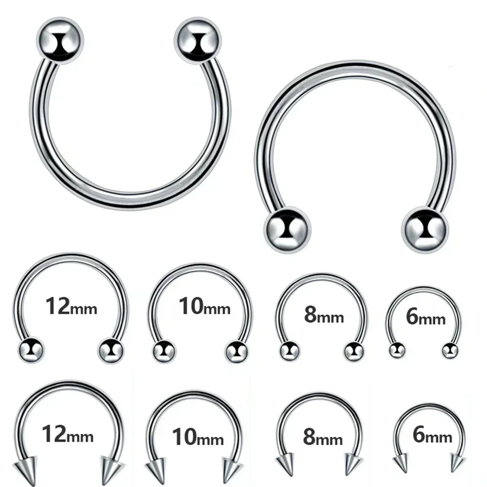 20pc Steel 16G 1.2mm Horseshoe Ring Septum 3mm Ball Cone Ear Tragus Lip Nose Stud Body Piercing 6/8/10/12/14mm