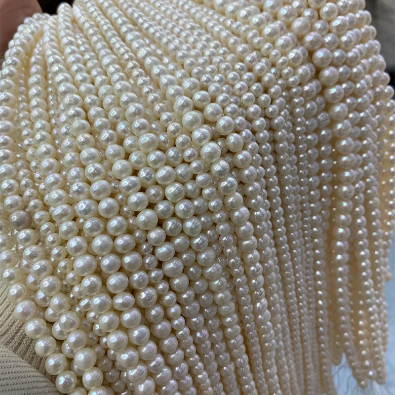 Natural freshwater necklace beads, near-round, high-luster, beaded jewelry, semi-finished pearl bracelet