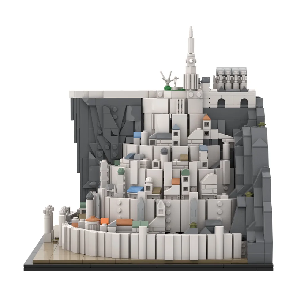 MOC Film Ringen Minas Tirith Bouwstenen Model Middeleeuws Wit Kasteel Architectuur Street View Montage Bricks Speelgoed Kindercadeau