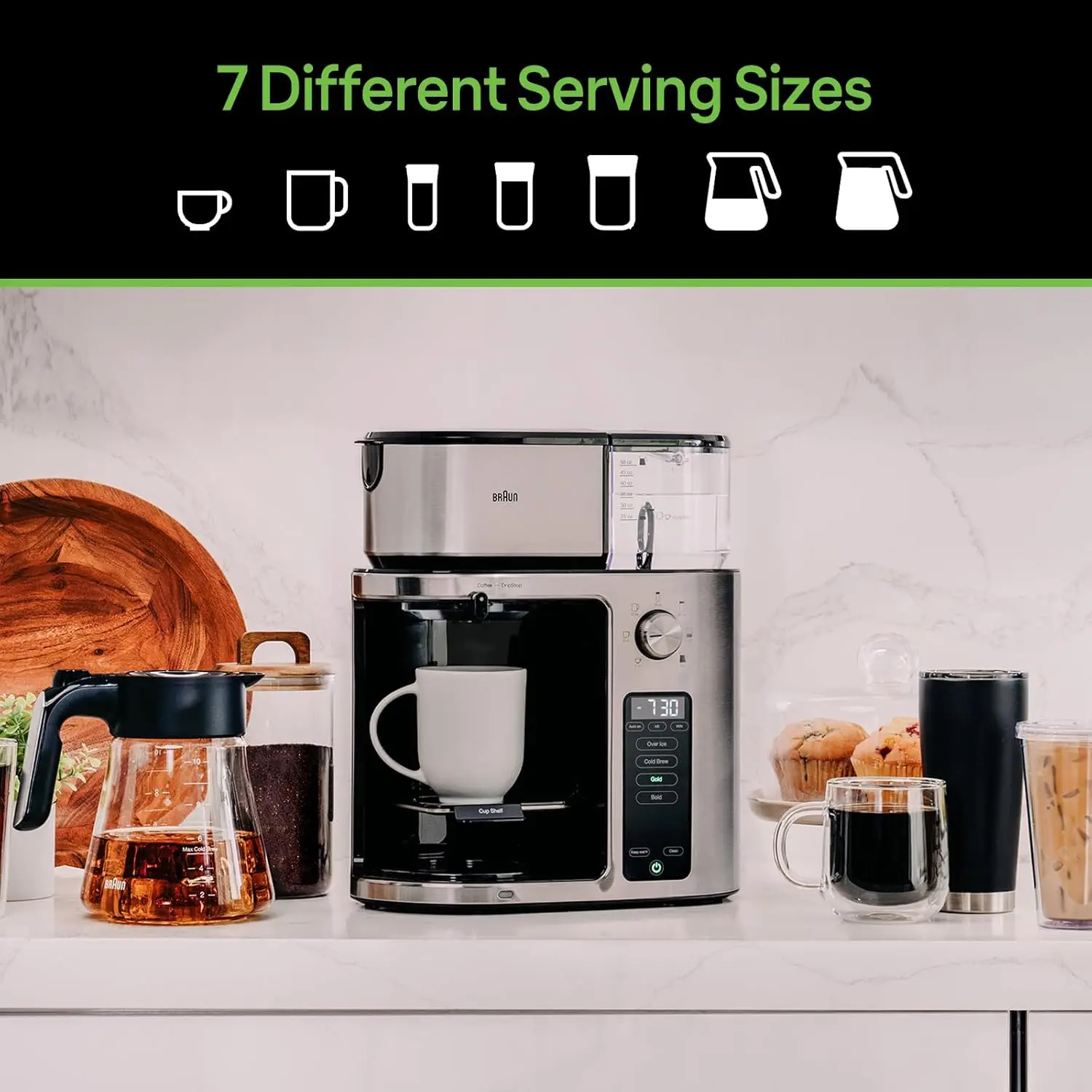 Plus 10- Cup Pod Free Drip Coffee Maker, 7 Brew Sizes/Hot & Cold Brew, Stainless steel KF9270SI