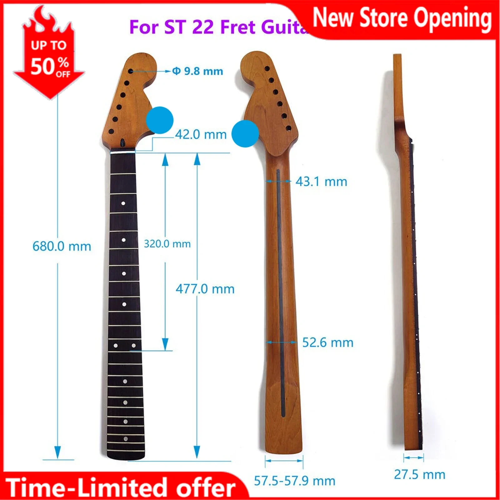 

Electric Guitar Neck 22 Fret Roasted Maple or Rosewood Fingerboard for ST Guitar Replacement Parts