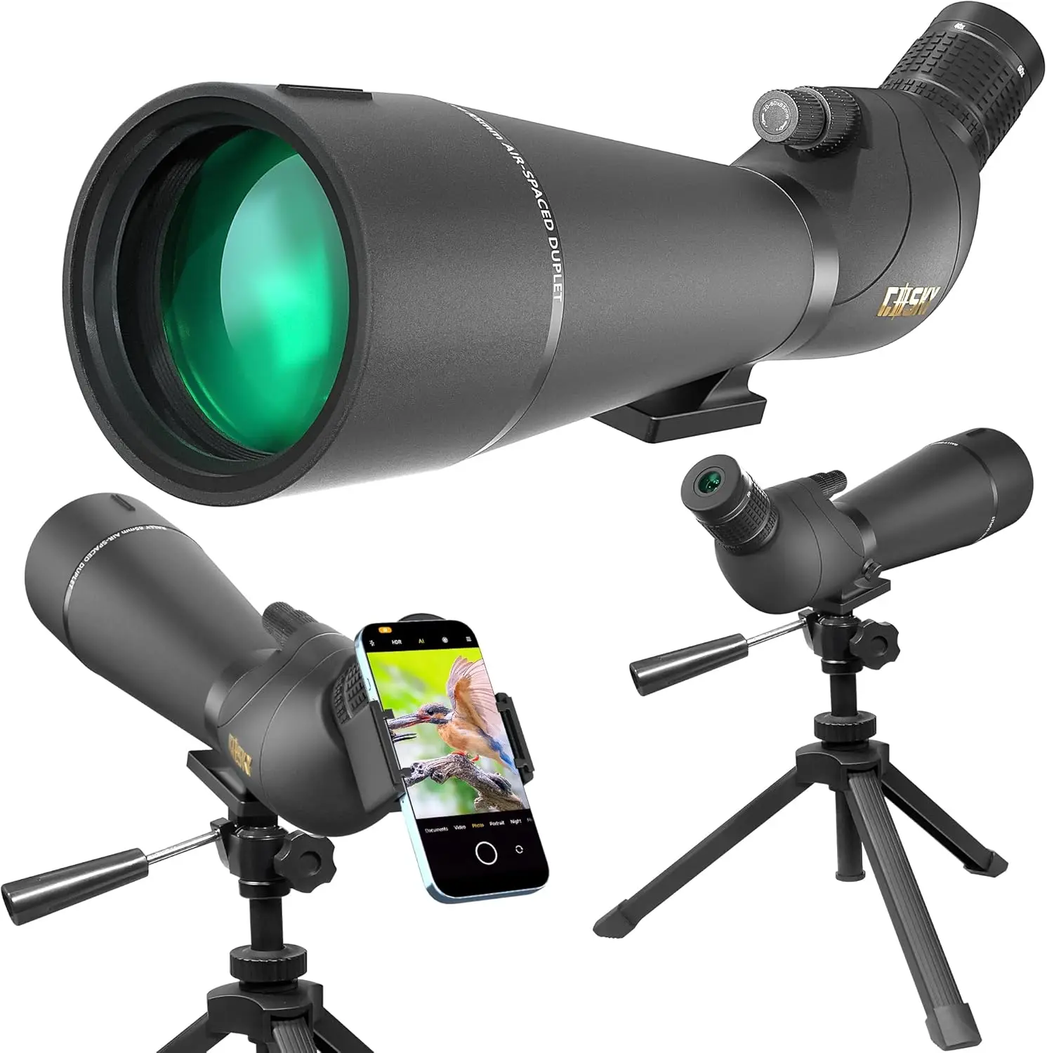 Updated 20-60x85 Dual Focusing Spotting Scopes with Tripod, Carrying Bag and Quick Phone Holder - BAK4 High Definition Wat