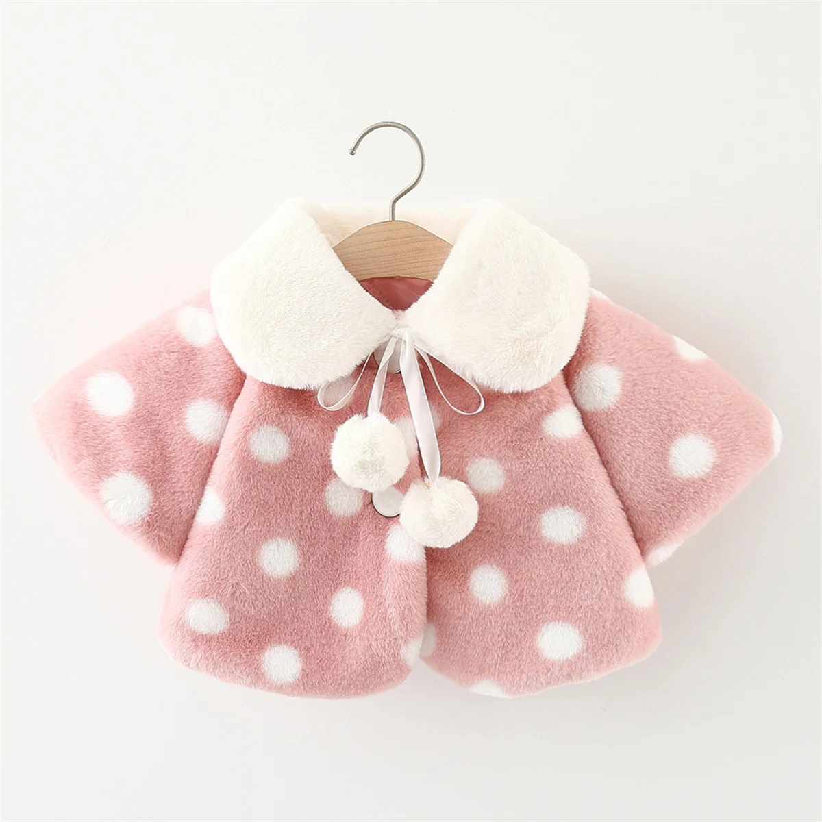 Winter girl baby artificial fur filled cotton jacket girl polka dot lapel warm and fashionable jacket