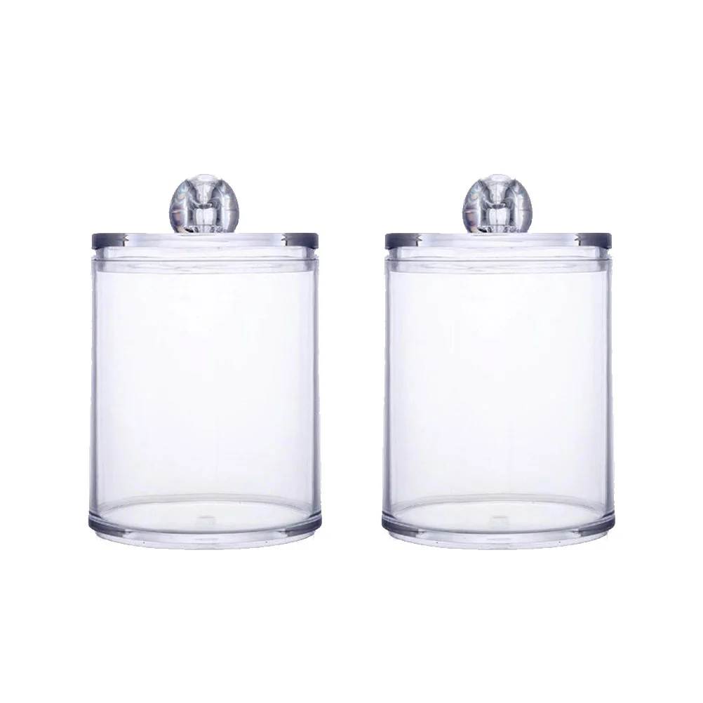 

2pcs Cotton Swab Storage Case Makeup Cotton Storage Box Transparent Round Storage Box Storage Container