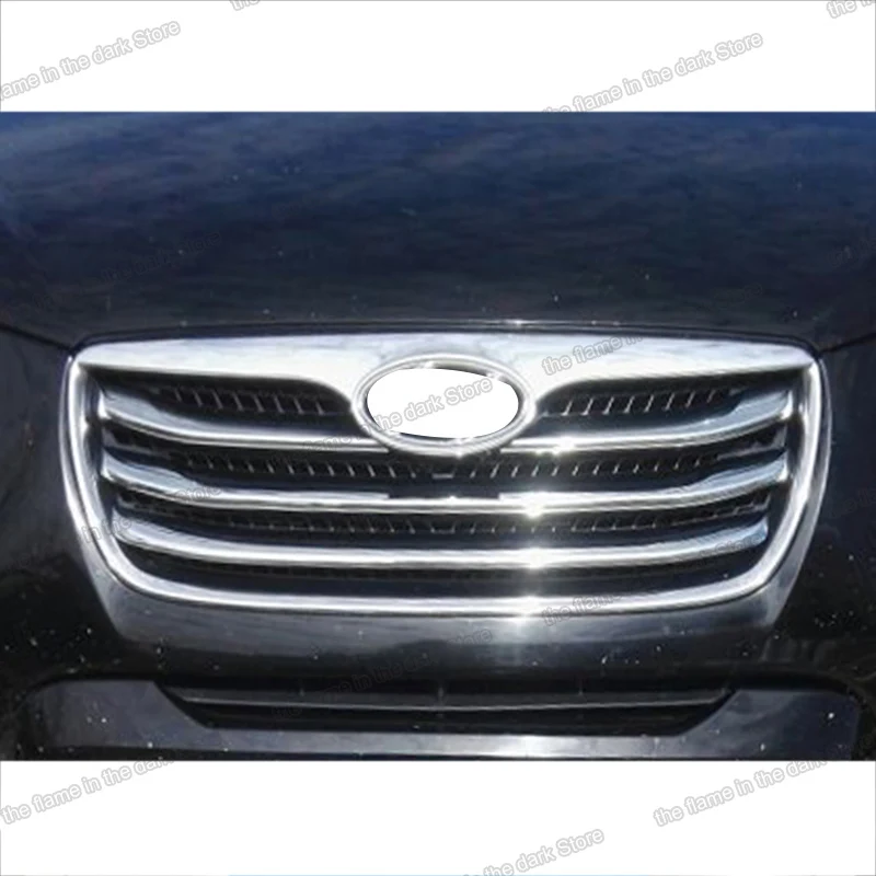 shiny silver mirror surface abs car front head grille trims for hyundai santa fe 2010 2011 2012 accessories exterior decoration