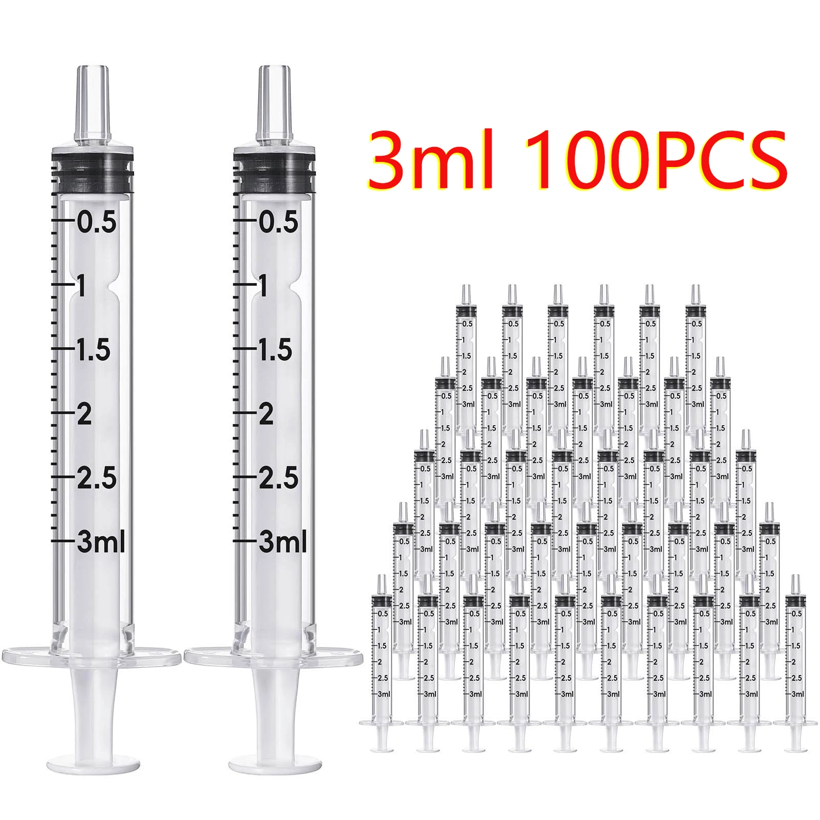 100pcs 3ml/cc Sterile Disposable Plastic Syringe Luer Slip Individually Wrapped with No Needle, For Lab Sampling, Pet Feeding