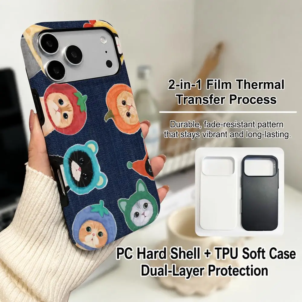 Cartoon Cat Phone Case Film material 2-in-1 Shell FOR IPhone 17 16 15 14 12 17Air 16e 13 Pro MAX 16Plus Cover view 3